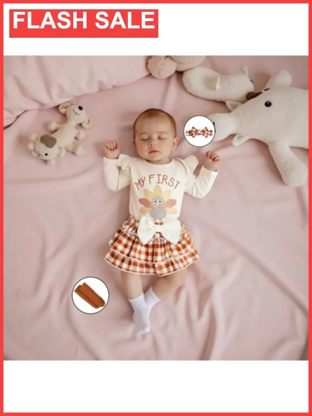 Baby Girl Thanksgiving Outfit Ruffle Romper Shorts Headband Socks Set